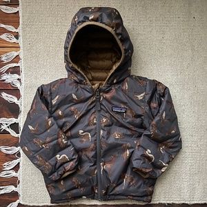 PATAGONIA Reversible Down Sweater Hoodie Jacket Brown Animal Sz 3T